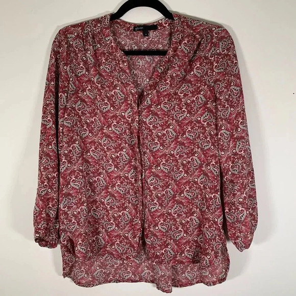 Gibson Top Women’s Small Red Paisley Floral Blouse Long Sleeve Button Up - Picture 1 of 10